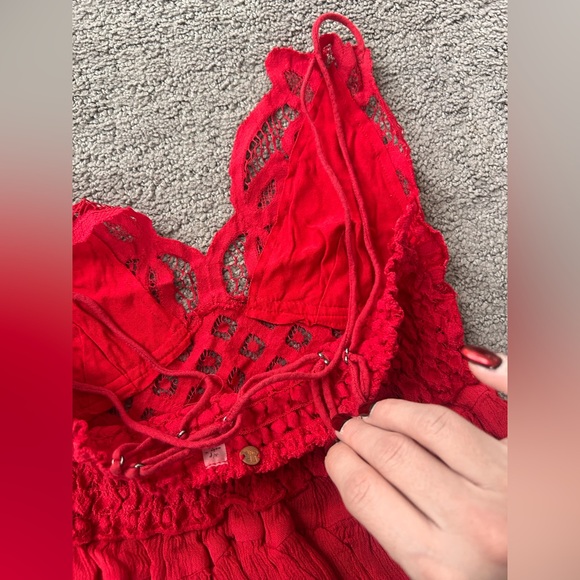 Free People NWT Adella Cami | Cherry Red Crochet Lace Tiered Top | Size S - Picture 11 of 11
